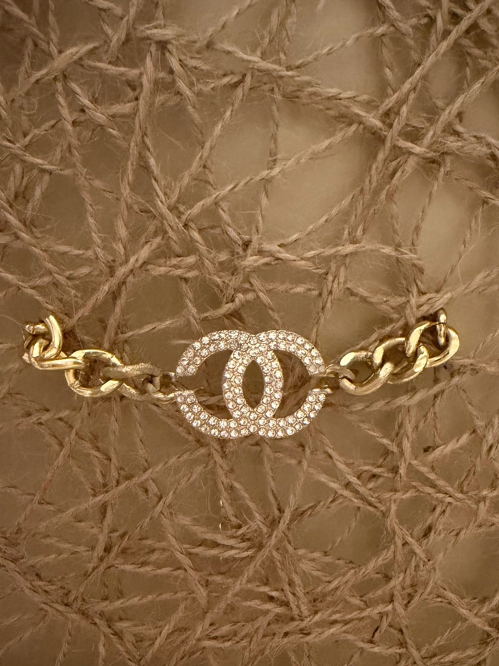 CC Gold-Tone Interlocking Logo Bracelet with Crystal Accents